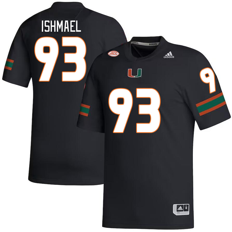 Men #93 Jabari Ishmael Miami Hurricanes College Football Jerseys Stitched-Black - Click Image to Close